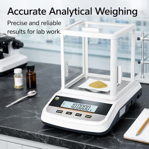 Lab Analytical Balance 500g x 0.001g Precision Digital Scale, with Windshield and RS232 Interface, for Scientific Laboratories, Research, Industrial, Kitchen, Food, Jewelry, 19 Units, 500g Weight - Image 3