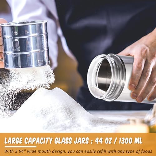 Mimorou 3 Pcs Stainless Steel Canister Set with Glass Windows Visible Storage Jars Silver Kitchen Canister Set for Pasta Flour Oat Sugar Container, Kitchen Tools, Housewarming Gifts(44 oz) - Image 6