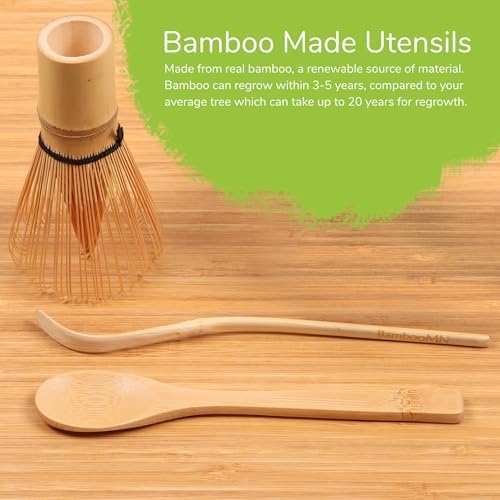 BambooMN Matcha Bowl Set (Includes Bowl, Rest, Tea Whisk, Chasaku & Tea Spoon) 1 Set Pink - Image 5