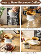 Gomakren 39oz Soup Mug with Handle & Lid, Extra Large Ceramic Ramen Bowl & Ceramic Pour Over Coffee Dripper, 3-Hole Cone Brewer - Image 4