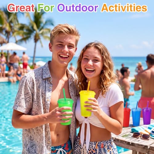 Honeydak 30 Pcs Reusable Plastic Tumbler with Lid&Straw,Glitters,Clear - Image 5