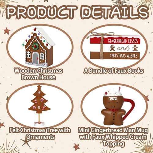 Gingerbread Christmas Decorations 8 PCS Tiered Tray Decor Set - Image 3