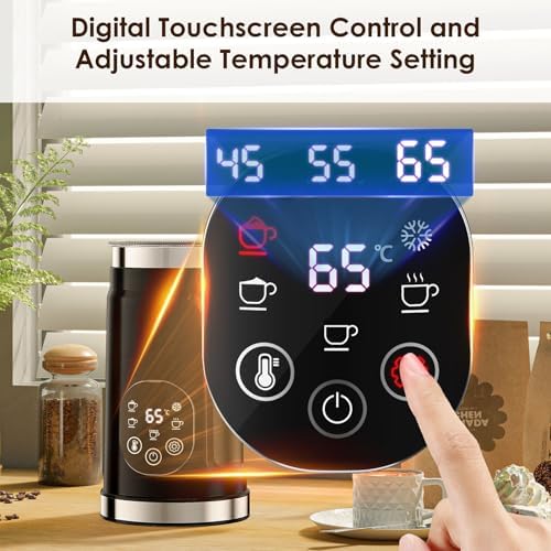 Automatic Warmer Milk Steamer, Electric Hot Milk Frother with 300ml Large Capacity, Digital Touchscreen Control and Adjustable Temperature Setting for Cappuccino, Latte and Hot Chocolate (Black) - Image 2