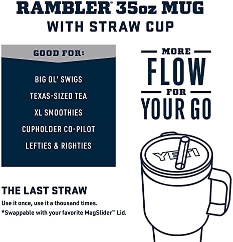 YETI Rambler 35 oz Tumbler with Handle and Straw Lid, Travel Mug Water Tumbler, Vacuum Insulated Cup with Handle, Stainless Steel, Rescue Red - Image 2