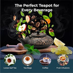 Zen Minded Traditional Japanese Cast Iron Tetsubin Stovetop Teakettle Teapot with Stainless-steel Mesh Loose-leaf Filter for Green Tea & Infusions 1.1L Elephant Pattern - Black & Gold - Image 5