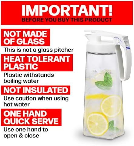 Lustroware QuickServe Airtight Pitcher - 2.1L (70oz), Heat Resistant, BPA-Free SAN Plastic, One Touch Open & Close, Space-Saving, Made in Japan - White (Pack of 2) - Image 2