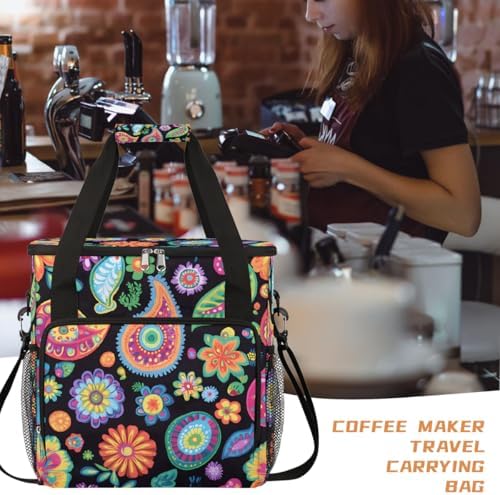 Beautiful Colored Flowers Coffee Maker Carring Bag Travel Carrying Storage Tote Bag Compatible with Keurig K-Mini or K-Mini Plus Portable Single Serve Coffee Brewer Case with Pockets for K-cup Pods - Image 6
