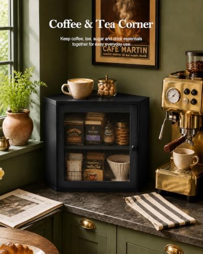Black Corner Bread Box, 2 Tier Bamboo Bread Storage for Kitchen Countertop - Image 4