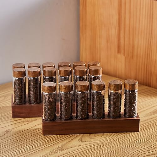 UPKOCH 1 Set Glass Coffee Beans Storage Tubes Coffee Bean Cellar with Wooden Stand Single Dose Vials for Tea Spices - Image 2