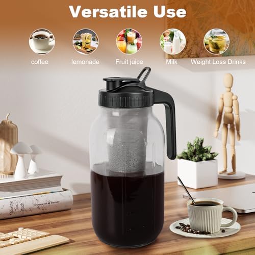 Cold Brew Coffee Maker, 64 oz Mason Jar Pitcher with Stainless Steel Filter, Pour Spout Handle Lid, Airtight & Leak-Proof for Iced Coffee,Tea & Lemonade -2pack - Image 6