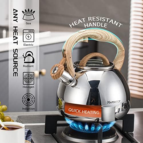 MARSKITOP Whistling Tea Kettle Stovetop, Stainless Steel Tea Pot 2.6 Quart - Image 2