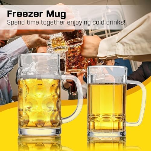20oz Heavy Glass Beer Mug Set of 6 with Handle,Beer Mugs for Freezer, Large Glass Beer Stein - Image 3