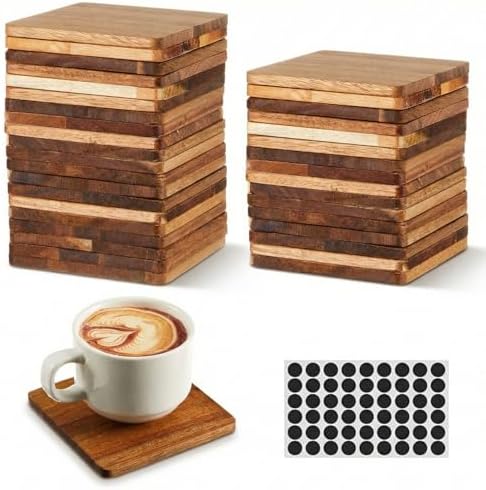 36 Pcs Unfinished Acacia Wood Coasters, Square 4 Inch for Craft by Ferrochef