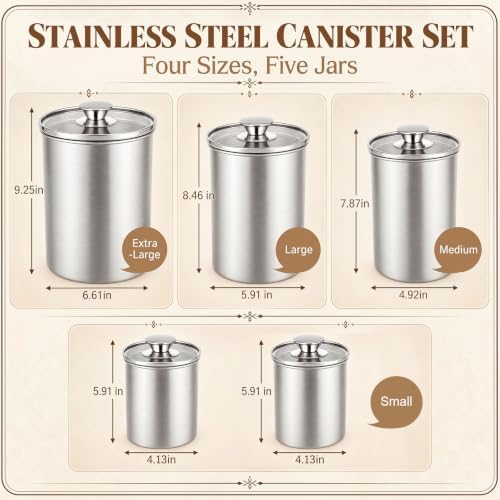 Blushtier 5 Pcs Stainless Steel Kitchen Canister Set with Clear Glass Lids - Image 2