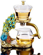 Glass Teapot Set with Infuser Semi Automatic Tea Set Lazy Kungfu Attraction Drip Rotating Magic Teapot Set (Peacock) by FIREKIRIN