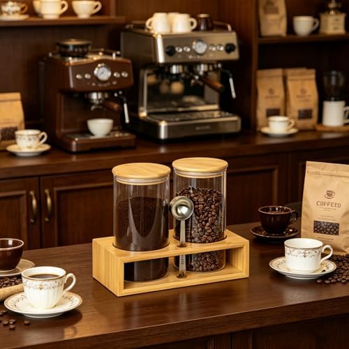 Glass Coffee Containers With Shelf - Coffee Bar Organizer And Accessories, Coffee Jars With Spoon, 2x 49oz Airtight Sealed Coffee Canister For Coffee Bean, Ground Coffee, Nuts - Image 6