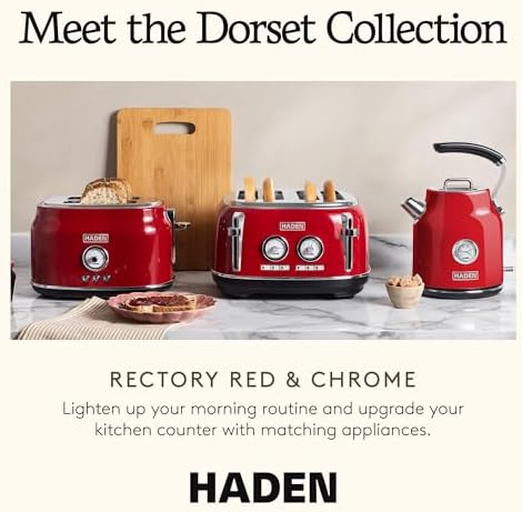Haden Dorset 4 Slice Wide Slot Stainless Steel Toaster, Rectory Red - Image 5