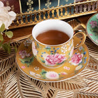 KAMMAK Tea Cup and Saucer, Ceramic Coffee Cups, 7.1 oz, Set of 2 - Image 3