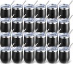 Volhoply 12oz Stainless Steel Wine Tumbler with Lid Bulk 24 Pack,Double Wall Vacuum Stemless Wine Glasses,Reusable Metal Travel Coffee Mug with Straw,Insulated Cups Gifts for Christmas（Black,24 Set） by LiveFully%EF%BC%8CDrinkFreely%E2%80%94KeepGoingwithVolhoply%EF%BC%81