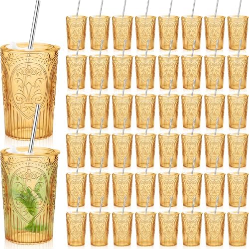 Wiwiqing 48 Set 16oz Vintage Tumbler with Lid and Straw Bulk, Amber by Wiwiqing