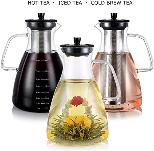Teabloom Extra-Large Multi-Brew Glass Teapot + Kettle + Pitcher (68 OZ / 2.0 L / 8 CUPS) – For Hot Tea, Iced Tea, Cold Brew Tea and Fruit Infused Water – Volume Markings For Precise Brewing - Image 5