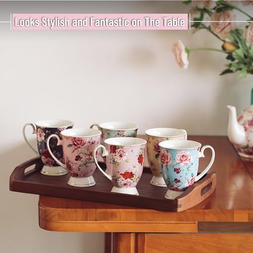 BTaT- Coffee Mugs, 12 oz, Set of 6, Floral Mugs, Porcelain Bone China, Coffee Cups - Image 4