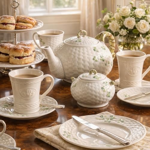 Belleek Classic Claddagh 10 oz Irish Coffee Mug Set, Handcrafted Parian China Ceramic Cups, Irish Symbol Design, Set of 2, White - Image 6
