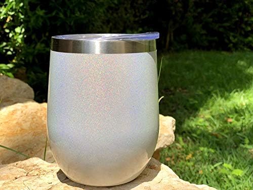 CHILLOUT LIFE 12 oz Stainless Steel Wine Tumblers 4 Pack - Double Wall Vacuum Insulated Wine Glasses Cups with Lids and Straws Set Keeping Cold & Hot for Coffee, Beer, Ice Cream - Holographic Glitter - Image 5