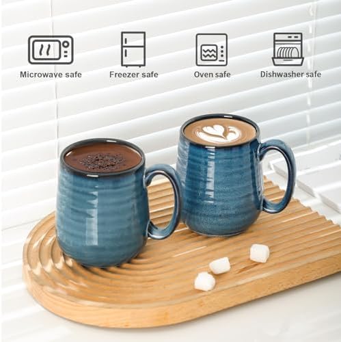 HASENSE Coffee Mugs, 15 Ounce Porcelain Mugs Set of 2 with Handle for Morning Coffee Tea and Cocoa, Ceramic Coffee Cups Gift Box with Beautiful Glaze Coasters Spoons for Men and Women, Navy - Image 6