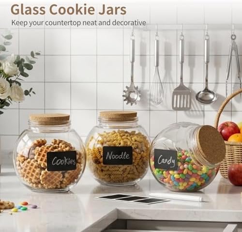 2 Pcs Glass Cookie Jars, 71 oz Wide Mouth Food Storage Canisters, Vacuum-sealed Cork Lids, Large Candy Jar for Kitchen Pantry, Marker and Labels Included, for Coffee, Tea, Flour, Beans - Image 5