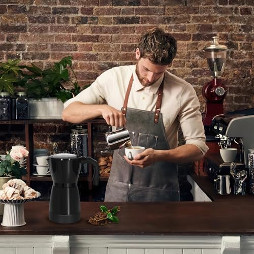 Coffee Pot Electric Espresso Coffe Maker, 300ml 6 Cups Aluminum Moka Pot with Overheat Protection and Detachable Base, Portable Italian Moka Maker, 450W, Black - Image 4