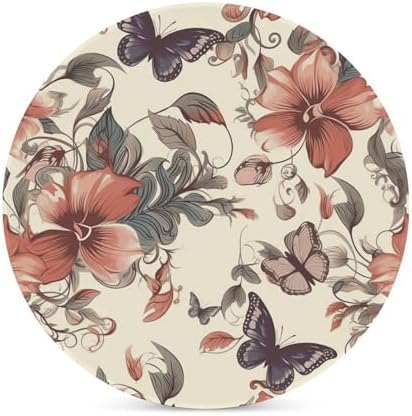 Natural Style Floral Decoration Coasters Round Coasters Set Ceramic Stone Coaster with Cork Base Coffee Cup Beverage Cup Mat Cute Funny Table Drinks Coaster for Mugs and Cups Office Kitchen - Image 3