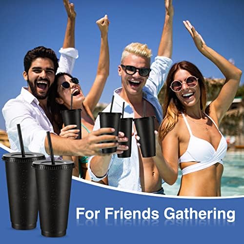 Amyhill 24 Pcs 24 oz Reusable Cups with Lids and Straws, Black - Image 6