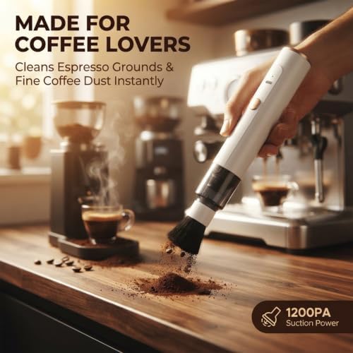 Mini Coffee Grinder Vacuum Cleaner, 2-in-1 Blower with 2 Brush Heads (White) - Image 7