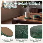 Green Marble Coasters Set of 8, 3.9"Natural Stone Drink Coasters, Cork Base - Image 3