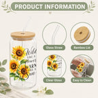 Glass Cups with Lids and Straws, 6 Pack, 16oz, Sunflower - Image 3