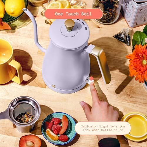 1 Liter Electric Gooseneck Kettle with Precision Pour Spout, Auto Shut Off, Cordless Design, 1200W (Lavender) - Image 4