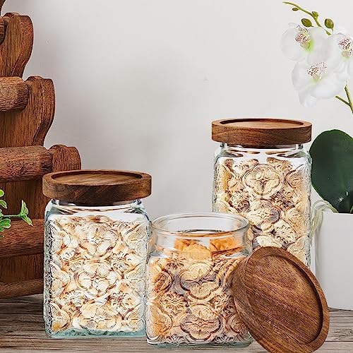 Gerrii 5 Pcs Glass Jar with Wood Lid Food Storage,Clear,Begonia Square - Image 5