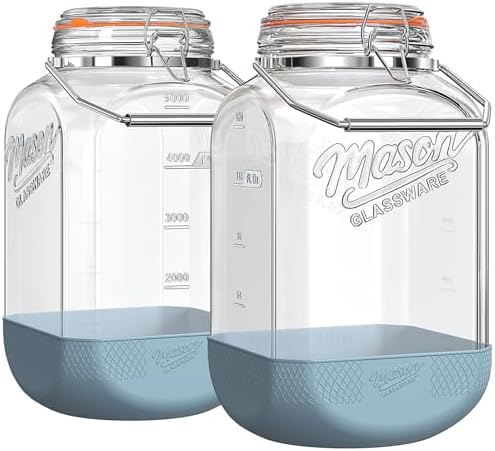 Square 1.5 Gallon Glass Jar with Airtight Lid & Handle, 2 Pack by Dwbligt
