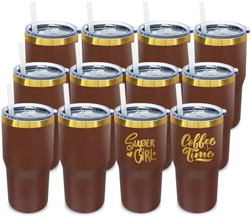 20 oz Tumbler Bulk Stainless Steel Tumblers with Lids and Straws Brown by MetalyaTumblers
