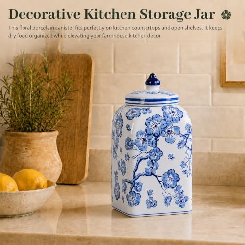 12.5" H Ceramic Kitchen Canisters for Countertop, Tea & Coffee Bean Storage Canister with Airtight Lid, Blue and White Chinoiserie Decor Ginger Jar for Home Decor, 155 fl oz - Plum Blossom - Image 7