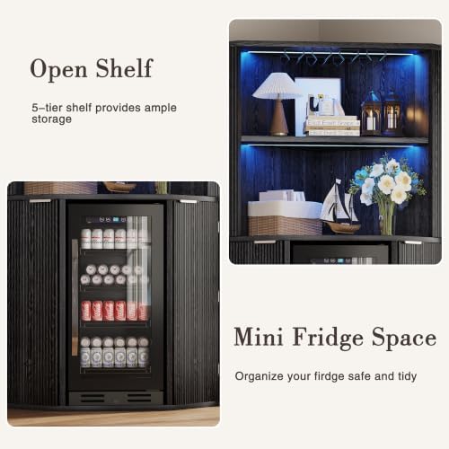 kepptory 71" Corner Bar Cabinet with Mini Fridge Space, LED Light Cabinet - Image 3