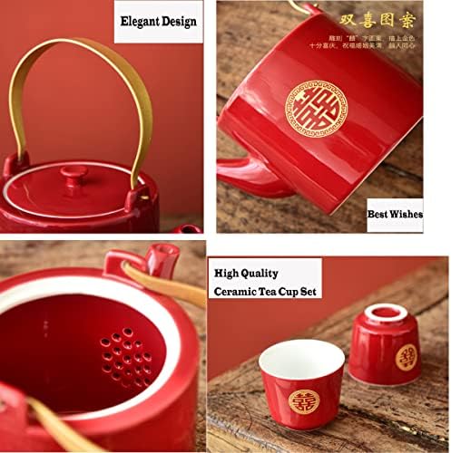 Wedding Supplies, Wedding Tea Set, Chinese Traditional Wedding Decoration Red Tea Set, Kung Fu Tea Set for Wedding Housewarming (Style A) - Image 4