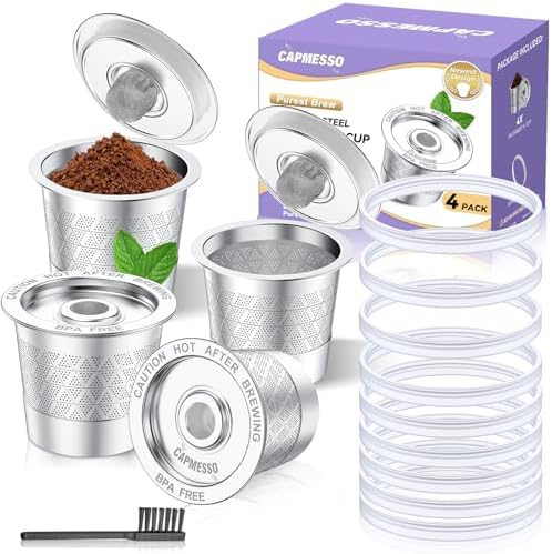 CAPMESSO Reusable K Cups with 20pcs Silicone Gaskets: Stainless Steel Reusable Coffee Pods - Dual-Mesh Refillable Coffee Filter for Richer Coffee NO Grit by CAPMESSO