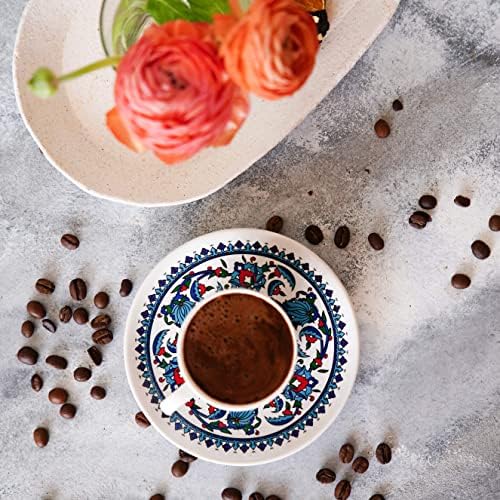 Turkish Coffee Cup Set of 6 with Saucers & Holder – Ceramic, Dishwasher-Safe, Keeps Warm – Patterned Turkish Espresso Cups Set for Home & Office (Set Of 6) - Image 4