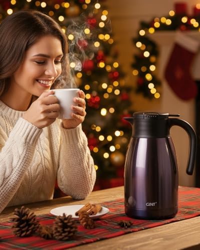 GiNT 51Oz Stainless Steel Thermal Coffee Carafe with Lid/Double Walled Vacuum Thermal Carafe / 12 Hour Heat Retention (Purple, 1.5L) - Image 2