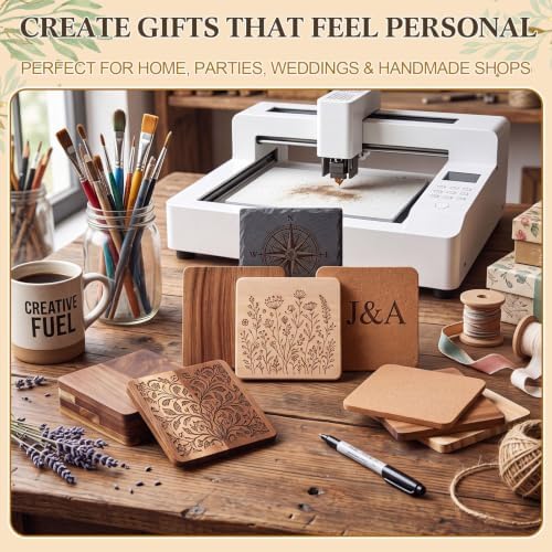 Ferrochef 150 Pcs Wooden Coasters for Craft Unfinished Coasters Bulk 4 Inch Square Coaster Include Acacia Slate Cork Pine for DIY Stained Painting Crafts Wood Laser Engraving Home Favors - Image 4