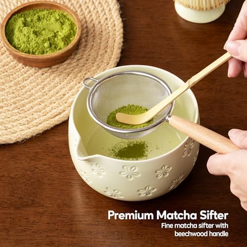 Matcha Whisk Set, Ceramic Matcha Set, 6 Pcs Matcha Kit Includes Matcha Bowl, Matcha Whisk with Holder, Bamboo Scoop, Scoop Rest, Sifter, Ceremonial Matcha Tea Set, Perfect Gifts, Beige - Image 2