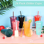 24 Pack Plastic Tumblers with Lids and Straw, Reusable Cups with Lids and Straws Colorful Cups for Cold Drink Iced Coffee, Plastic Tumbler Bulk for Party Birthday Gifts (24 oz, Dark Colors) - Image 4