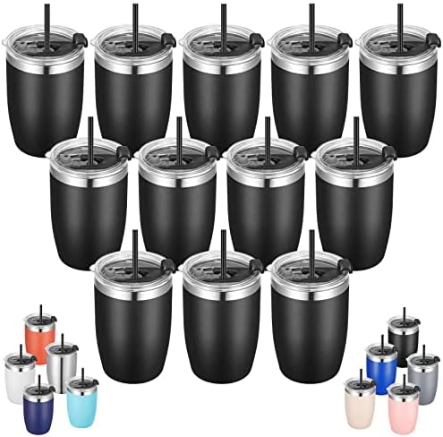 VEGOND Stainless Steel 12 oz Tumblers bulk Vacuum Insulated Double Wall Travel Tumbler with Lid and Straw Reusable Tumbler,Black 12 pack by VEGOND